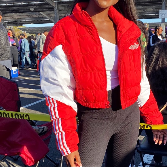 Red Adidas Cropped Puffer Jacket 
